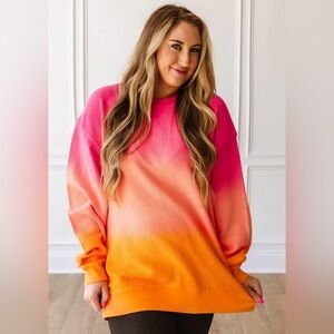 New! Ombré Pink and Orange, 2X, comfy oversized fit. From Moon Ryder, a boutique